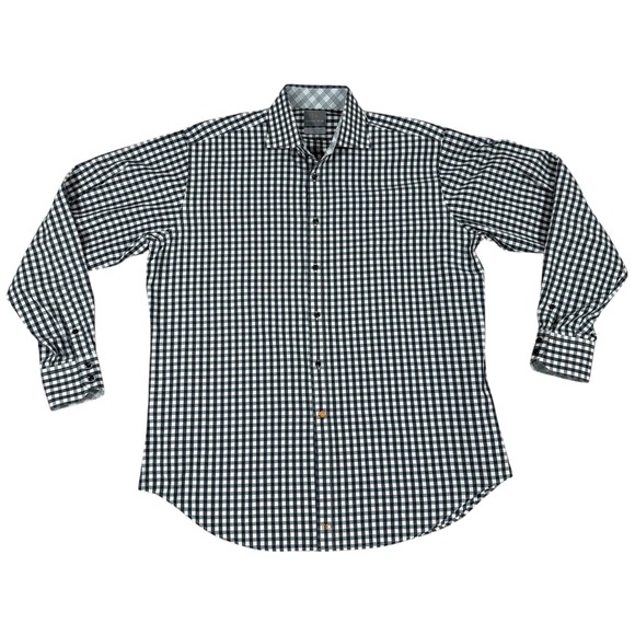Thomas Dean Men's‎ XL Check Dress Shirt Black White Plaid Long Sleeve Cotton - Picture 2 of 10